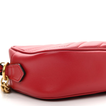 Gucci Calfskin Matelasse Mini GG Marmont Chain Shoulder Bag Hibiscus Red 9 of 10