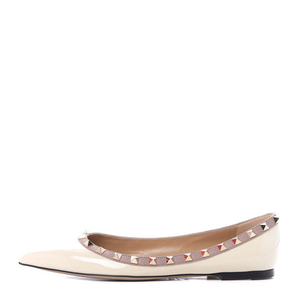 Valentino Garavani Patent Rockstud Ballerina Flats 38.5 Light Ivory Poudre 1 of 9