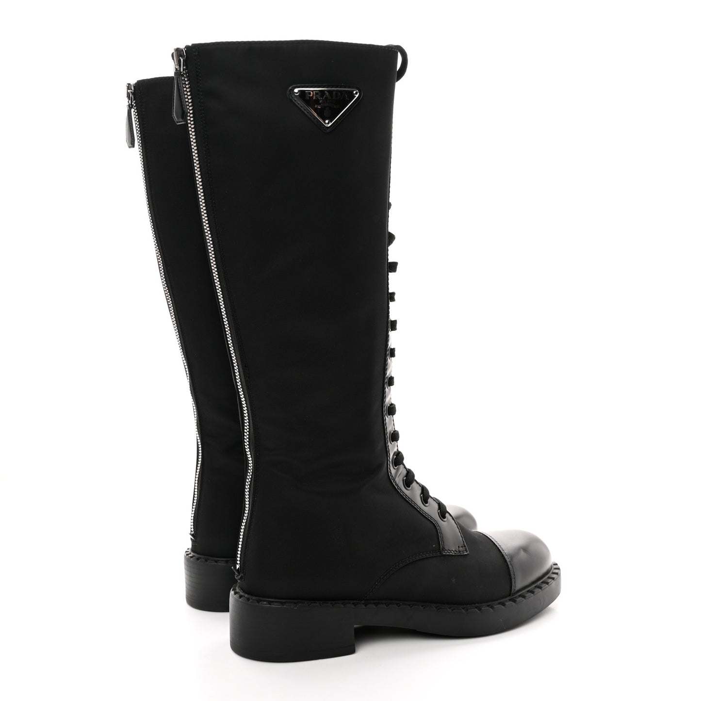 Re-Nylon Spazzolato Rois Metal Triangle Logo Tall 50mm Combat Boots 38.5 Black