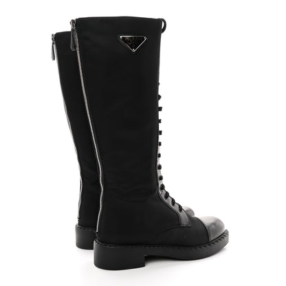 Prada Re-Nylon Spazzolato Rois Metal Triangle Logo Tall 50mm Combat Boots 38.5 Black 4 of 14