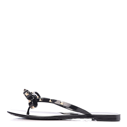 Valentino Garavani PVC Jelly Rockstud Bow Thong Sandals 40 Black 1 of 9