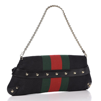 Gucci Monogram Web Horsebit Chain Clutch Black 3 of 9