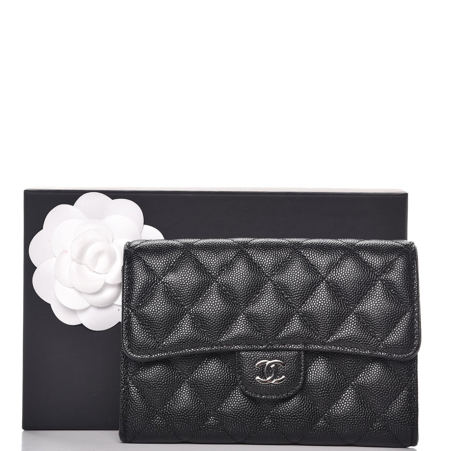 Caviar Quilted Medium Flap Wallet Black