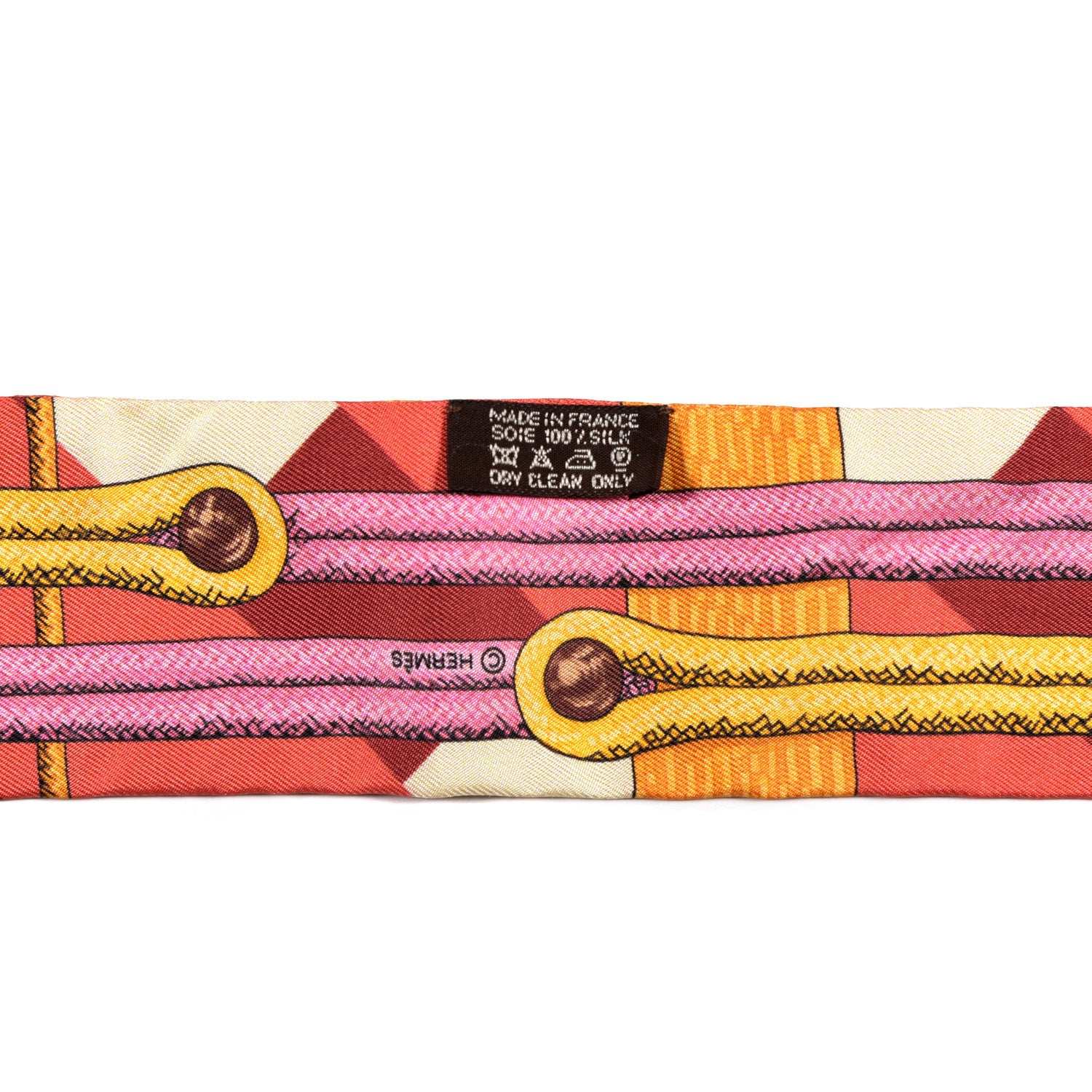 Hermes Silk Brandebourgs Twilly Corail Rose Jaune D'Or 4 of 4