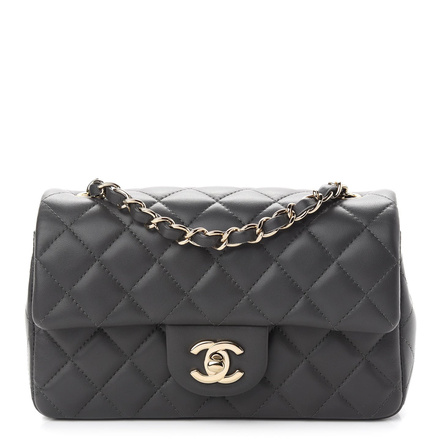 Lambskin Quilted Mini Rectangular Flap Dark Grey