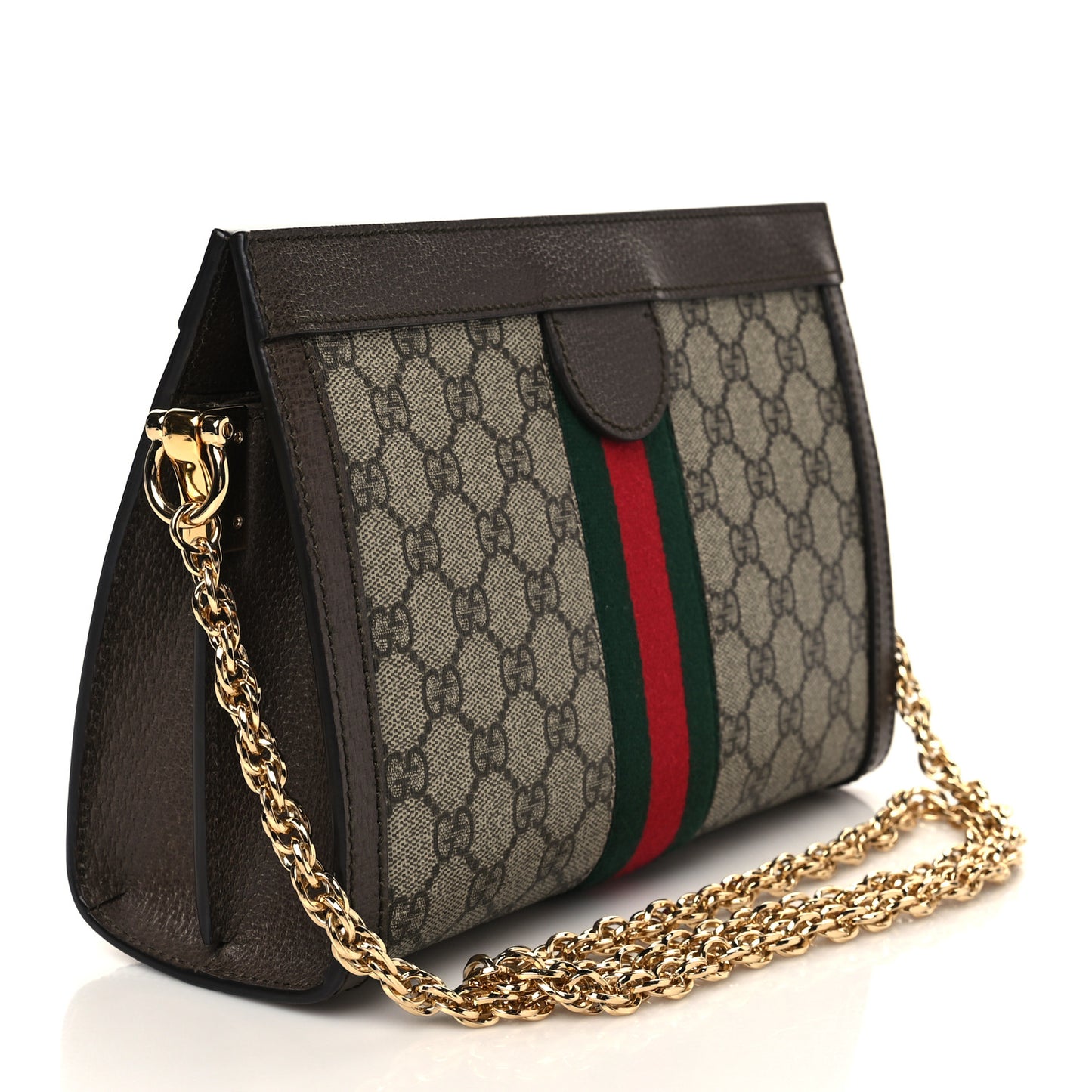 GG Supreme Monogram Web Small Ophidia Chain Shoulder Bag Brown