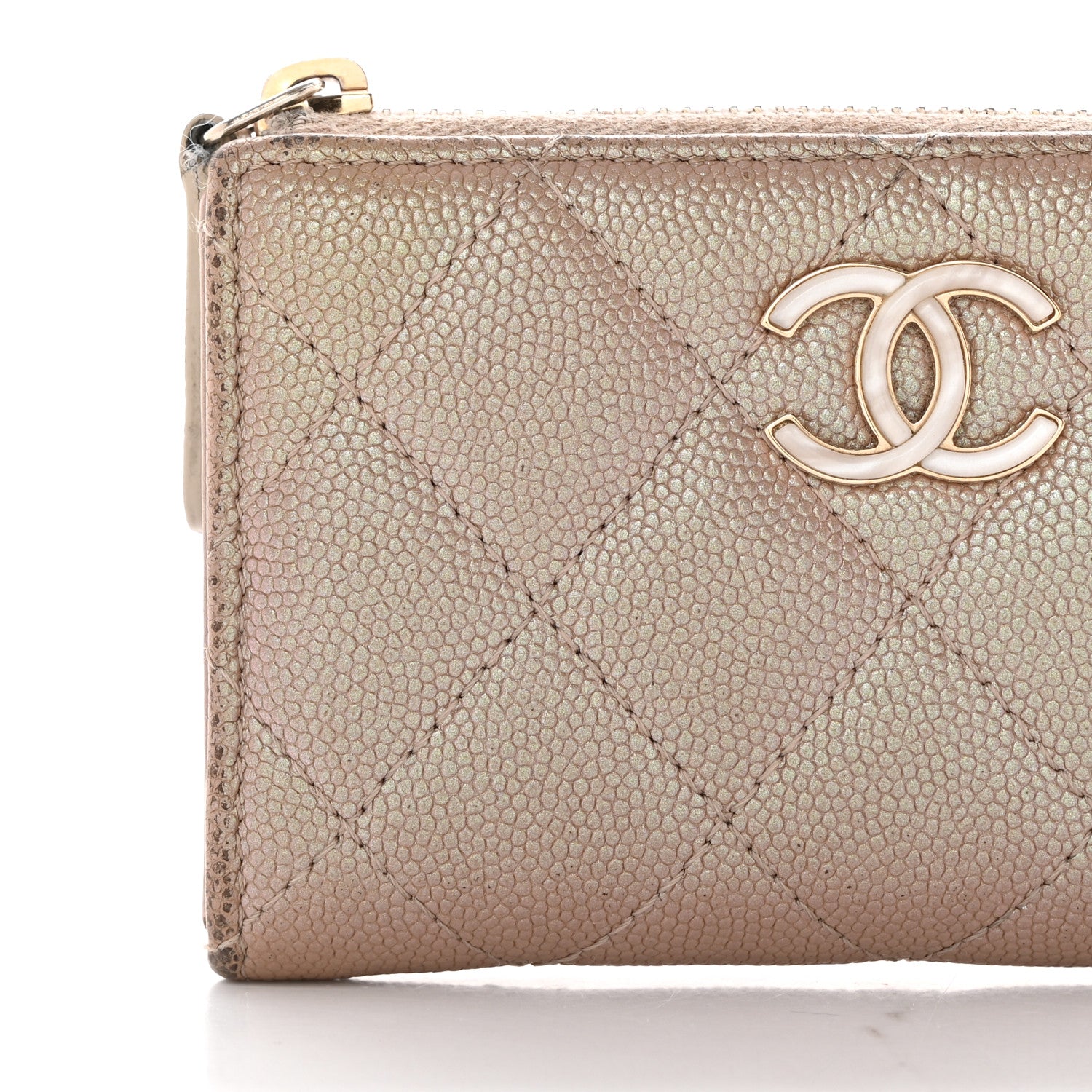 Chanel Iridescent Caviar Quilted Zipped Key Holder Case Beige 9 of 21