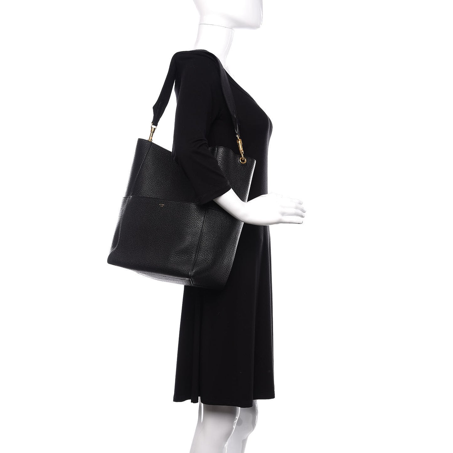 Soft Grained Calfskin Sangle Bucket Bag Black