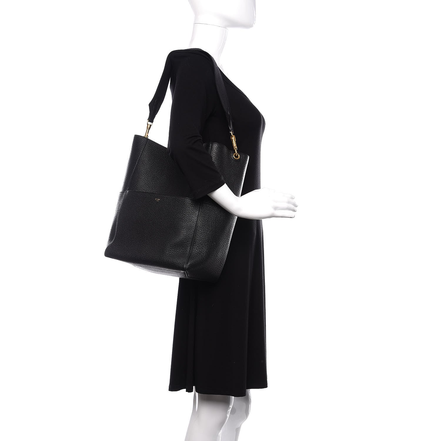 Celine Soft Grained Calfskin Sangle Bucket Bag Black 2 of 10
