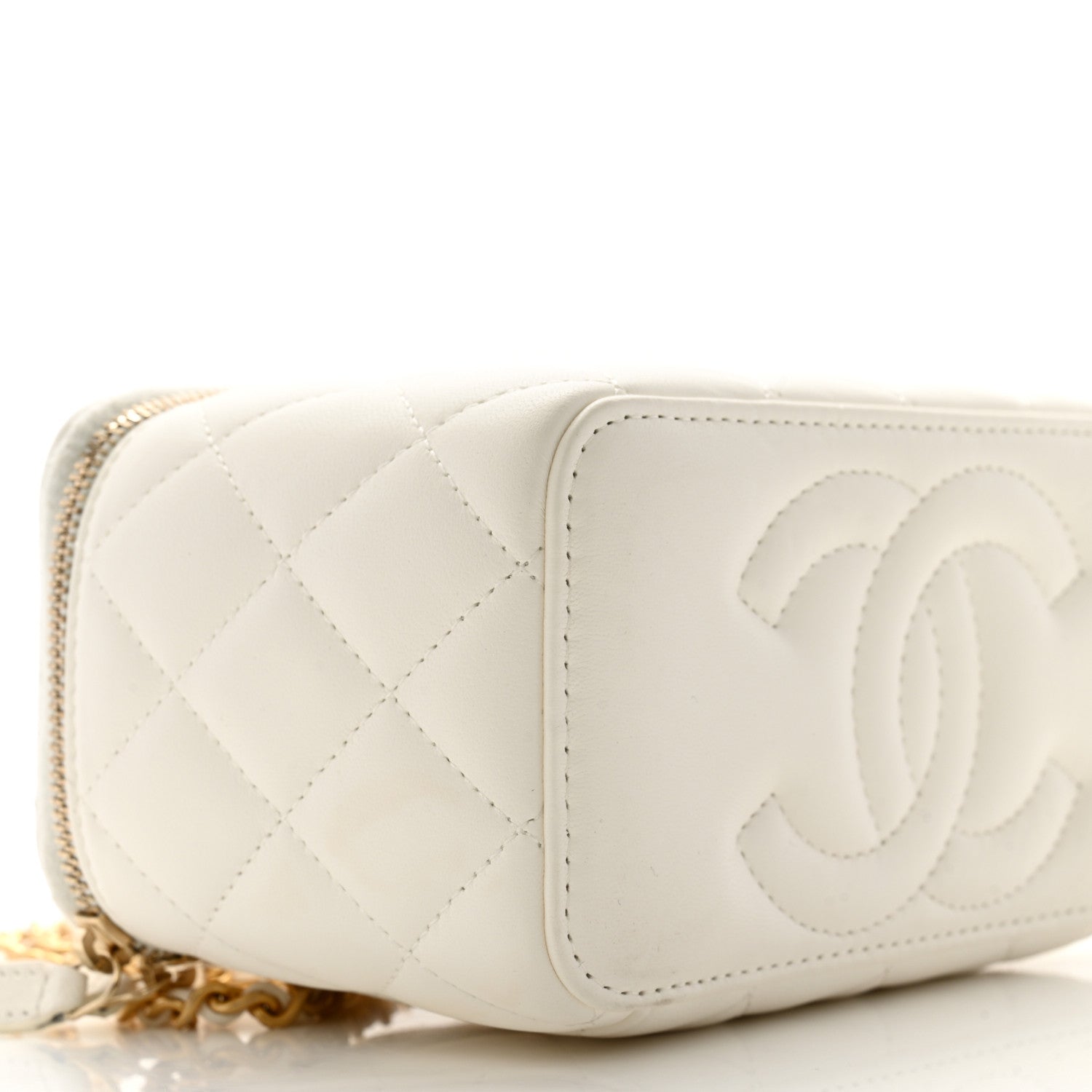 Chanel Lambskin Quilted Pearl Crush Small Vanity Case With Chain White 9 of 13