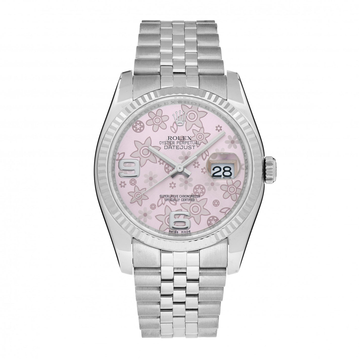 Stainless Steel 18K White Gold 36mm Oyster Perpetual Datejust Watch Pink Flowers 116234