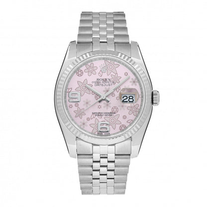 Rolex Stainless Steel 18K White Gold 36mm Oyster Perpetual Datejust Watch Pink Flowers 116234 1 of 4