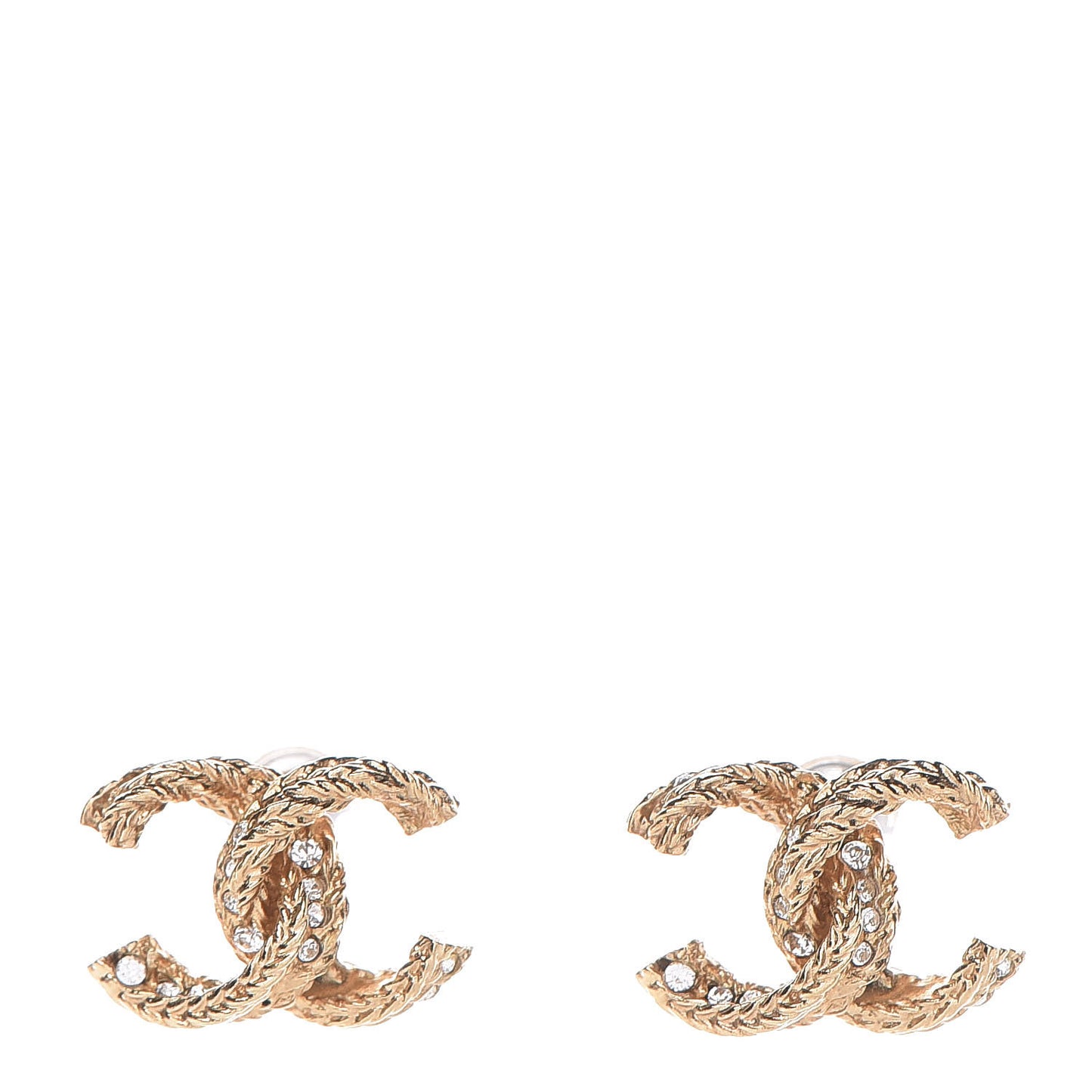 Crystal Twisted CC Earrings Gold