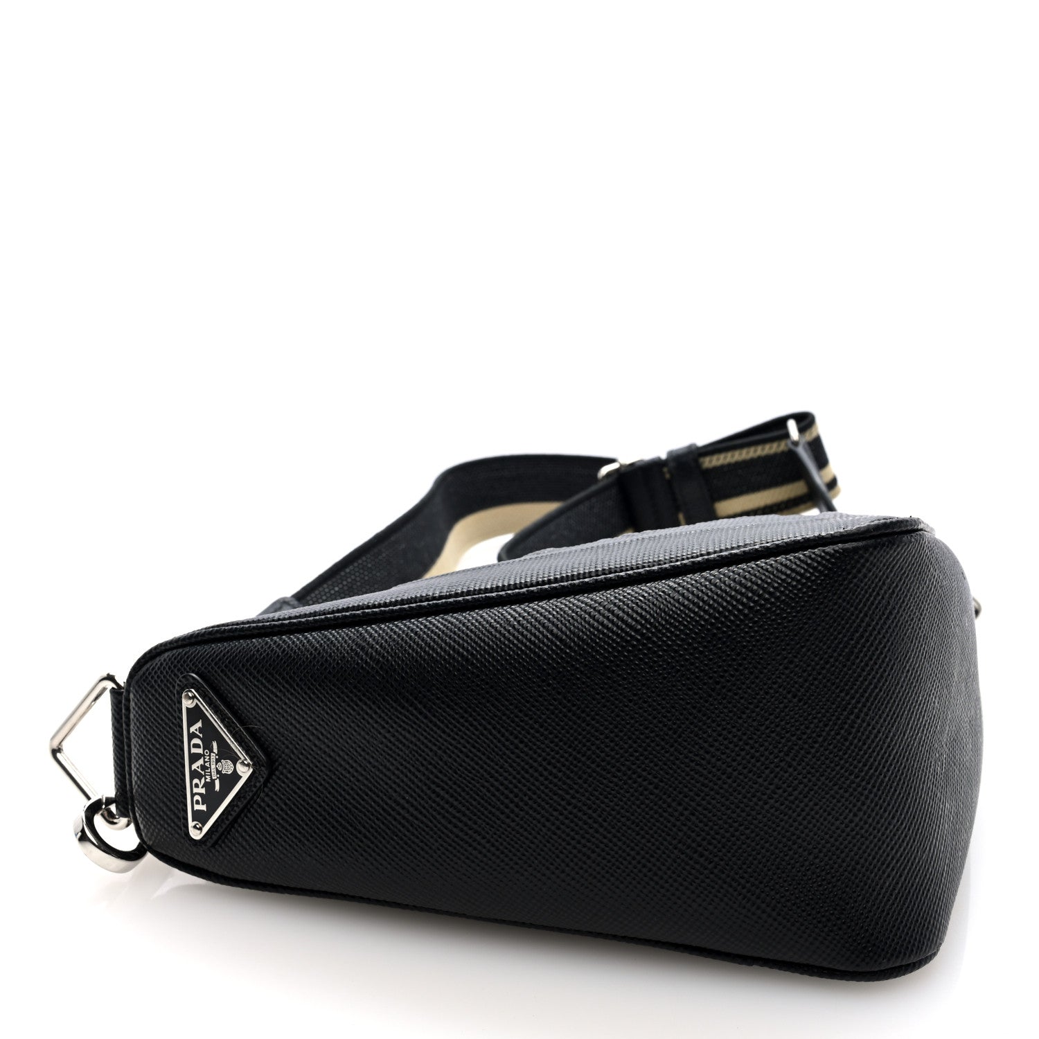 Prada Saffiano Cuir Triangle Logo Embossed Triangle Shoulder Bag Black 4 of 8