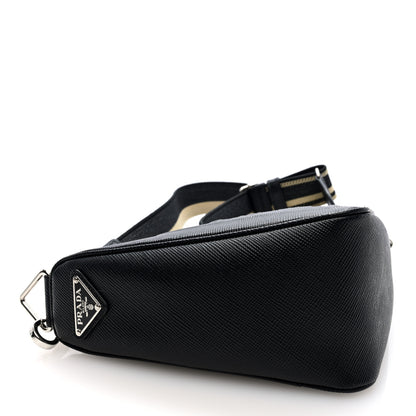 Prada Saffiano Cuir Triangle Logo Embossed Triangle Shoulder Bag Black 4 of 8