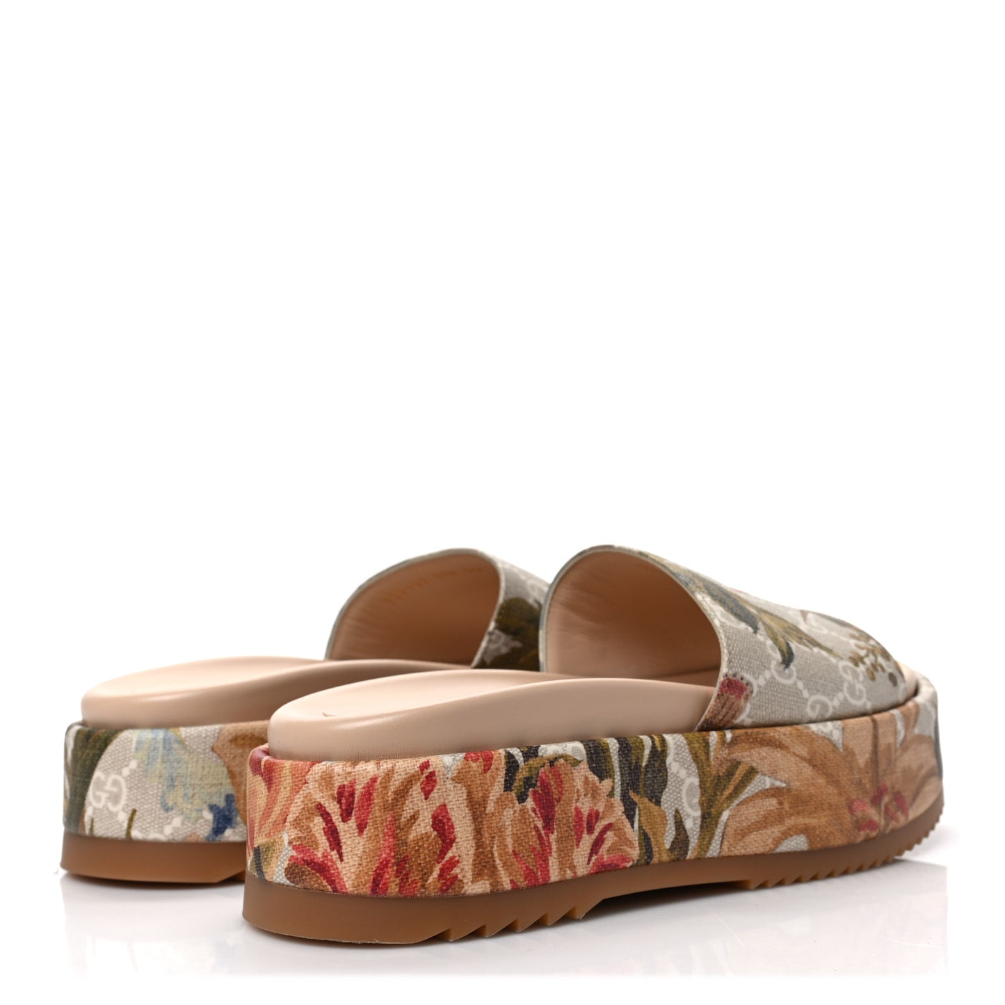 GG Supreme Monogram Water Flora Angelina Platform Slide Sandals 37.5 Beige White Multicolor