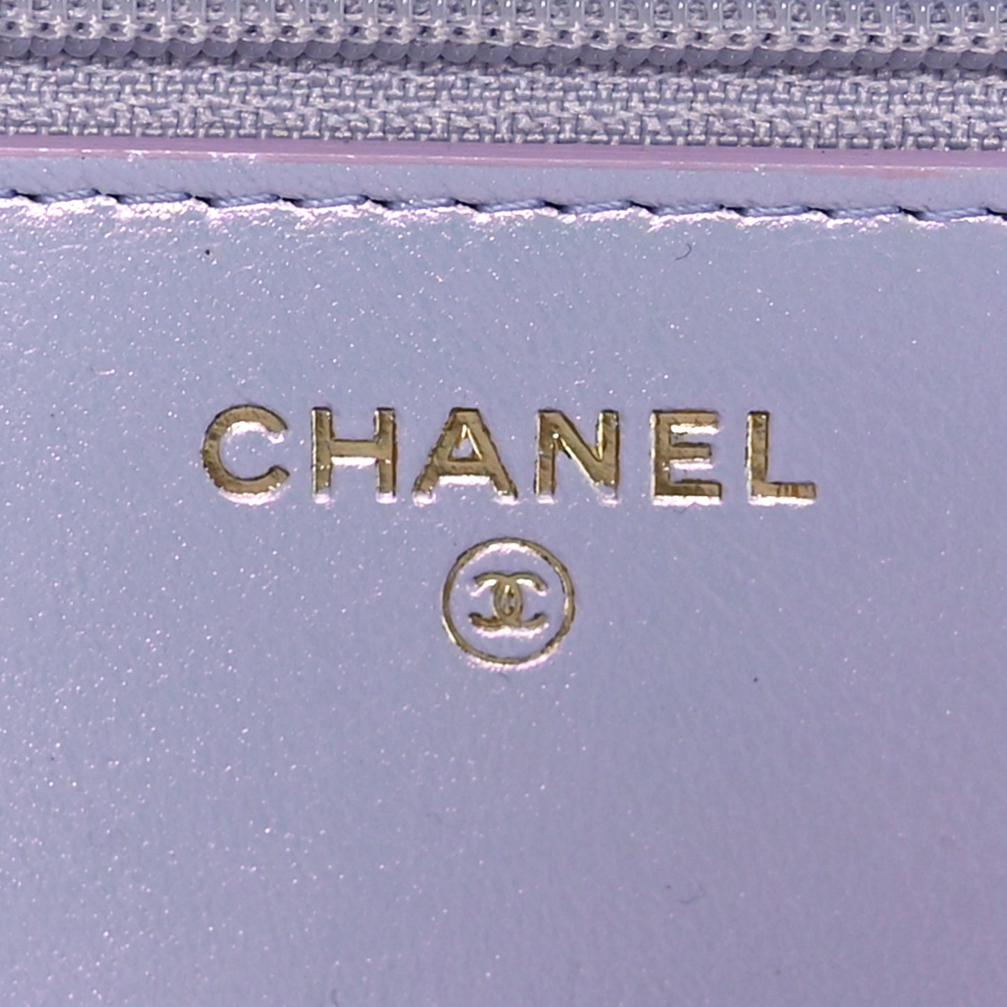 Iridescent Calfskin Quilted Chanel 19 Wallet On Chain WOC Light Purple