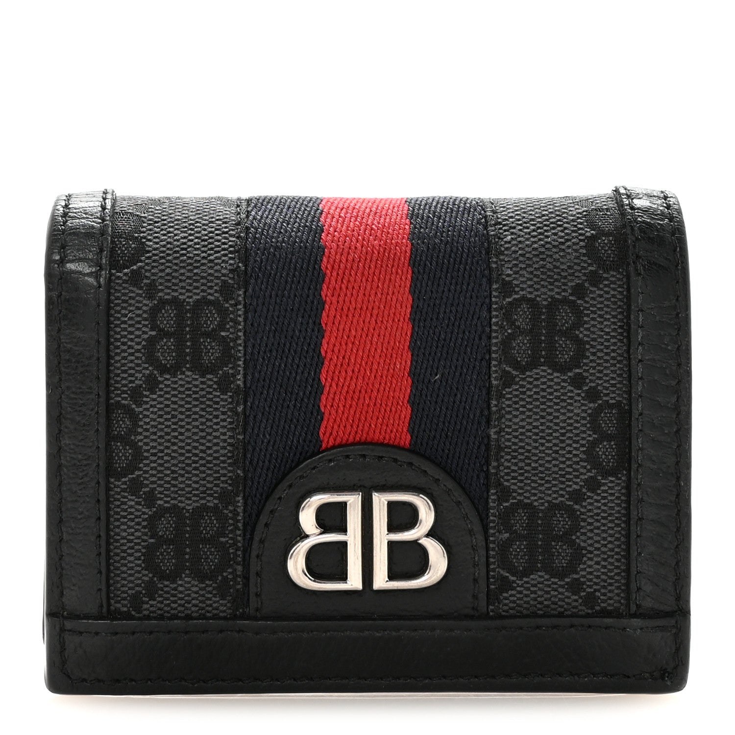 Gucci X BALENCIAGA BB Monogram Web Ophidia Card Case Wallet Black 1 of 7