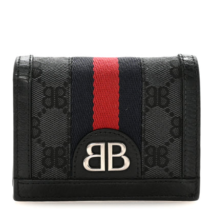 Gucci X BALENCIAGA BB Monogram Web Ophidia Card Case Wallet Black 1 of 7