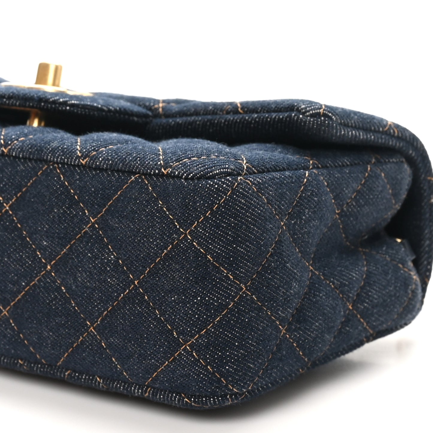 Denim Quilted Mini Rectangular Flap Dark Blue