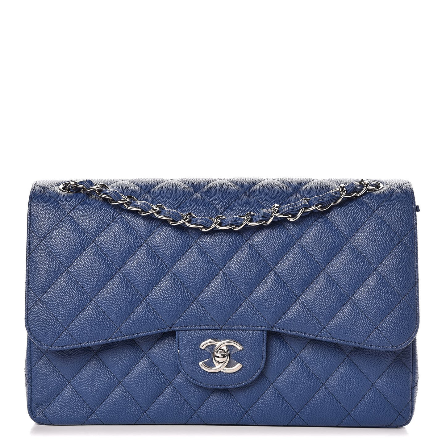 Caviar Quilted Jumbo Double Flap Dark Blue