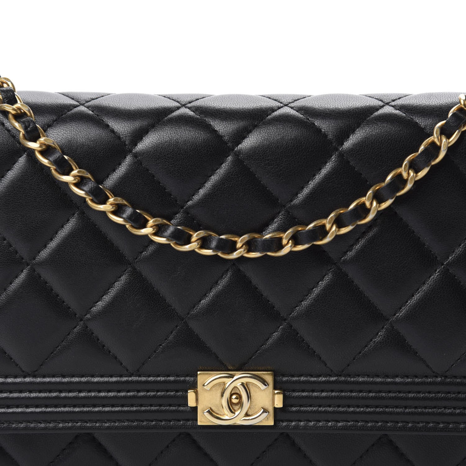Chanel Lambskin Quilted Boy Wallet On Chain WOC Black 12 of 13