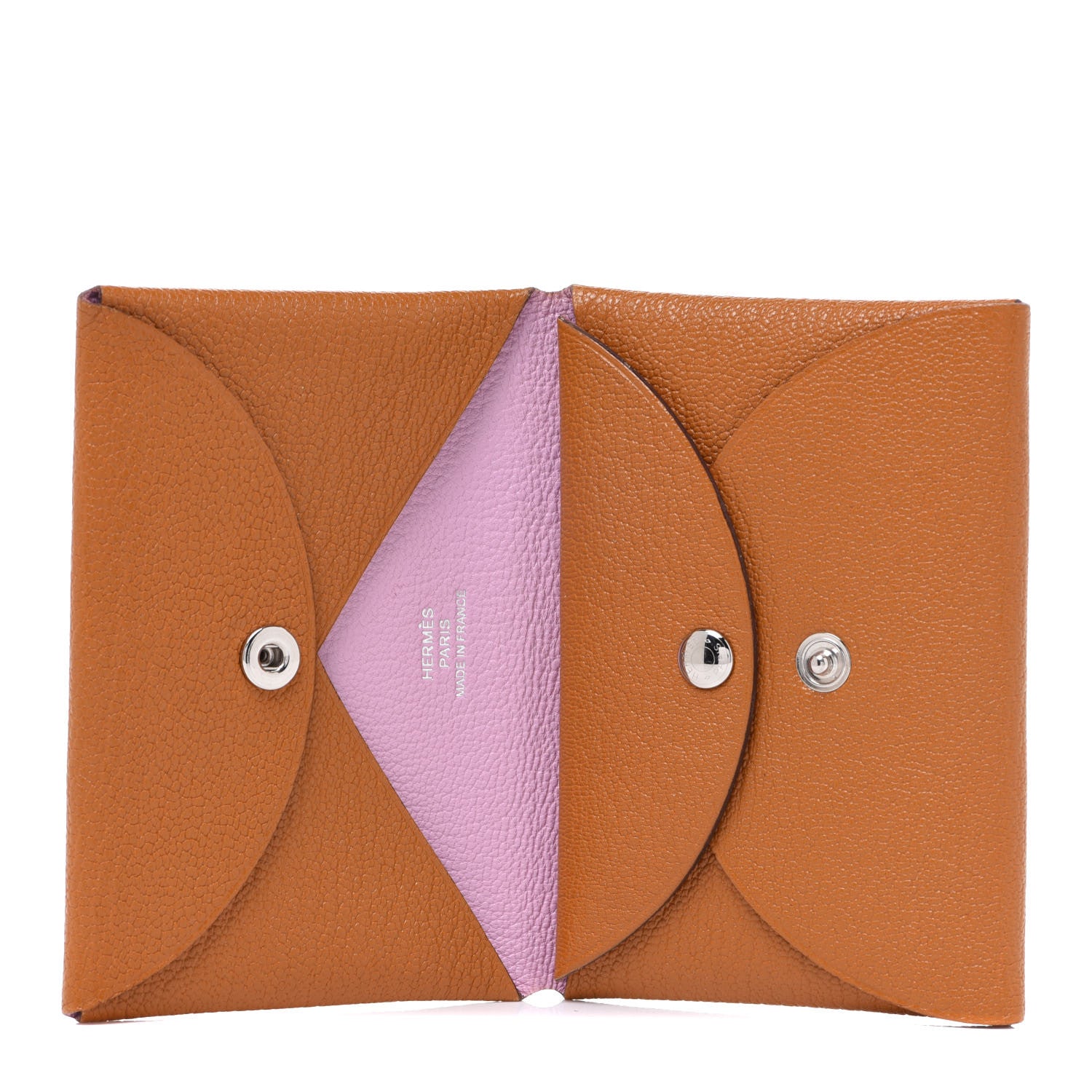 Hermes Chevre Mysore Verso Calvi Duo Card Case Caramel Rose Sakura 5 of 8