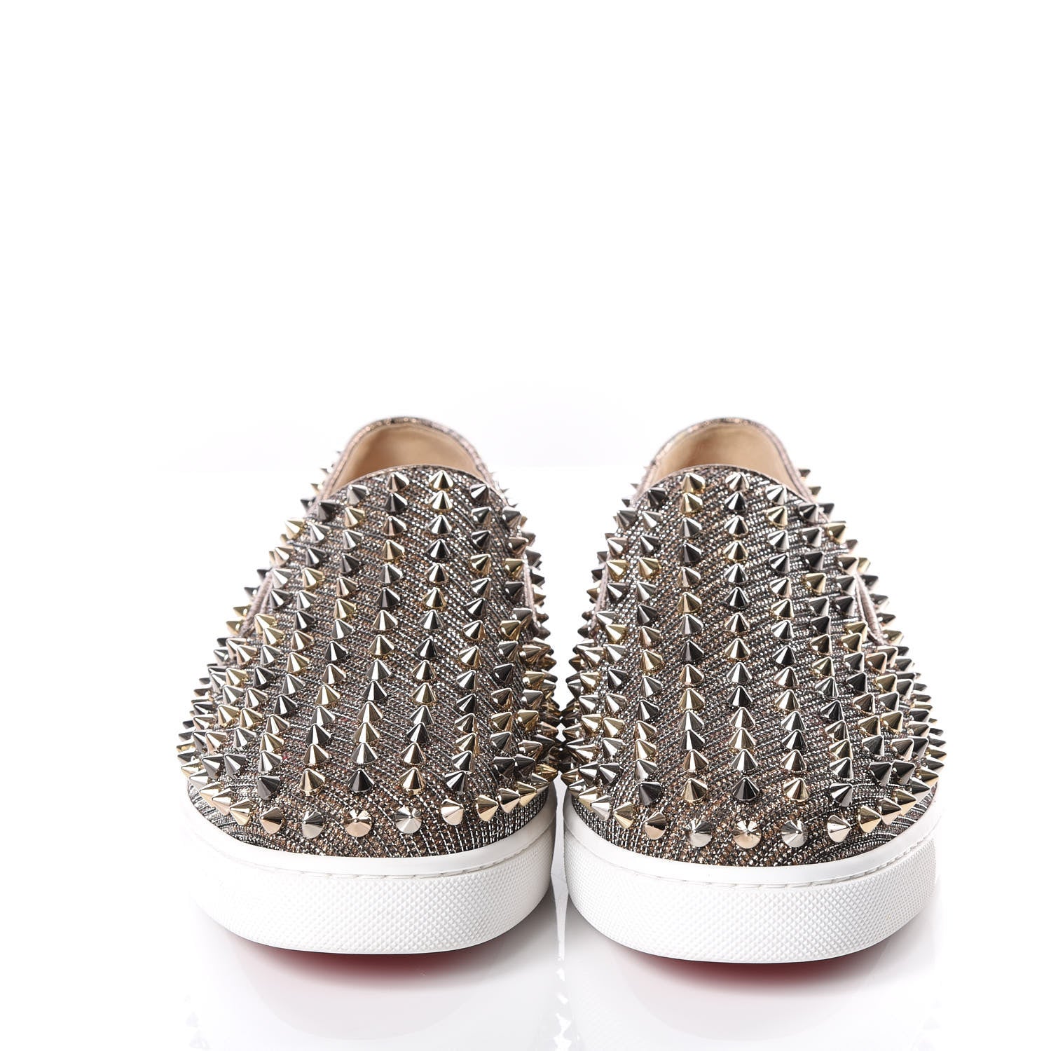 Christian Louboutin Glitter Chain Spikes Womens Roller Boat Flat 38.5 Roche Multicolor 3 of 8