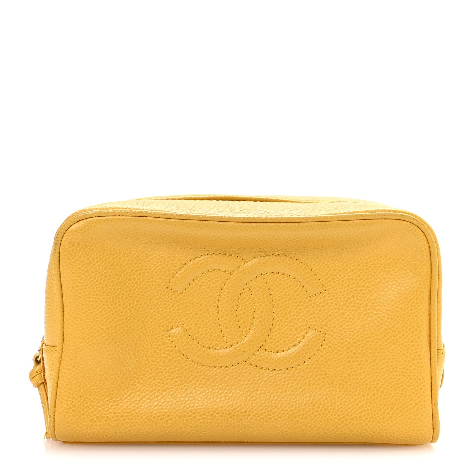 Chanel Caviar Timeless CC Cosmetic Pouch Yellow 1 of 8