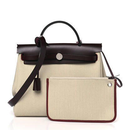 Hermes Military Toile Vache Hunter Herbag Zip Retourne 31 PM Beton Rouge Sellier 2 of 10