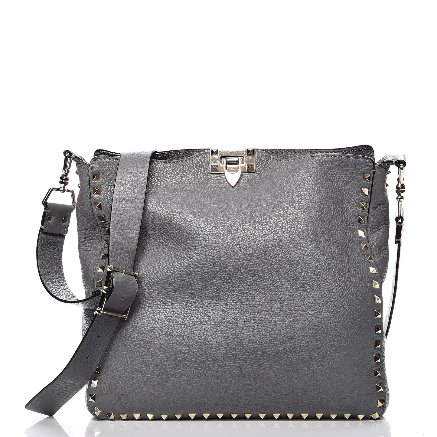 Pebbled Calfskin Large Rockstud Flip-Lock Messenger Bag Grey