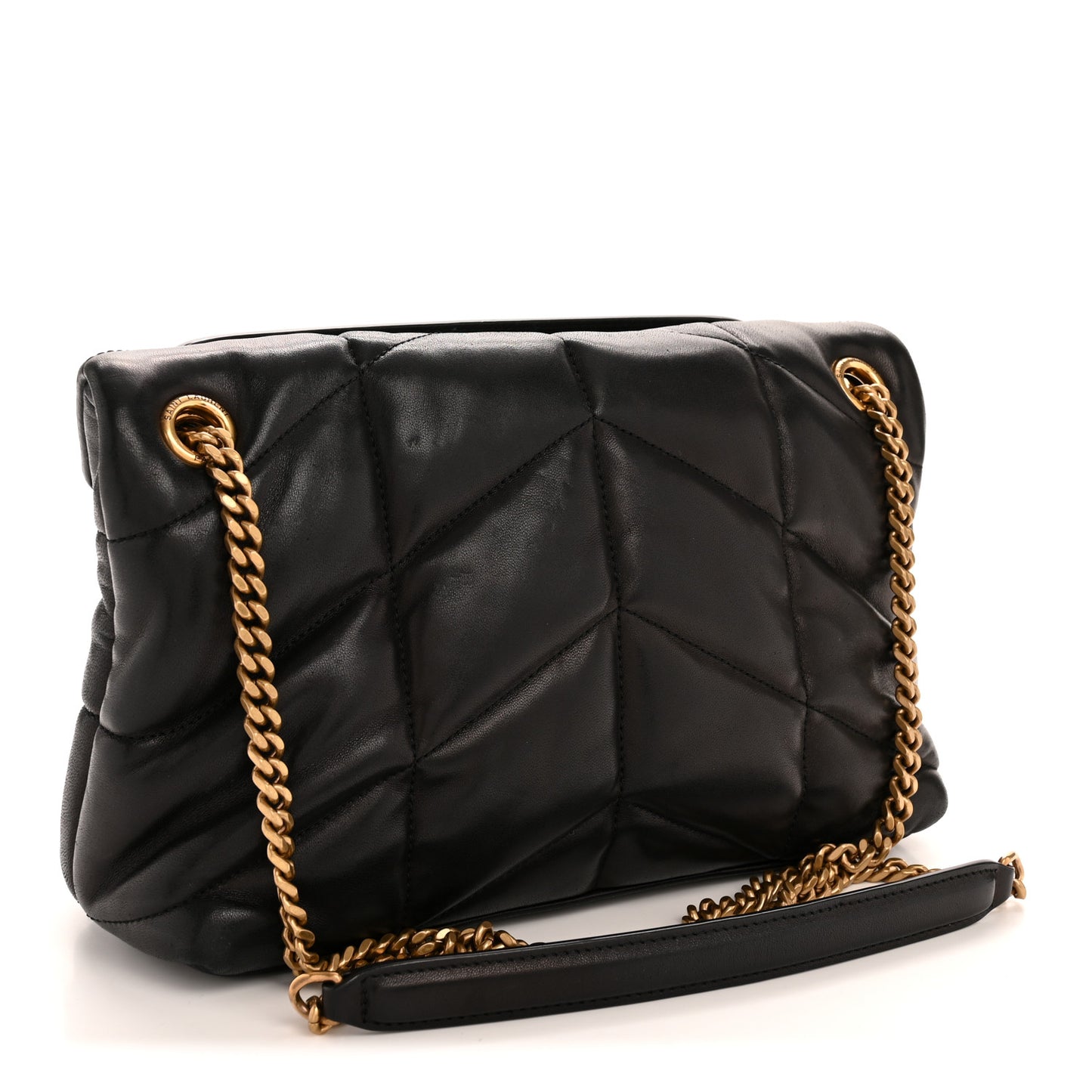 Lambskin Quilted Small Loulou Puffer Monogram Chain Satchel Black