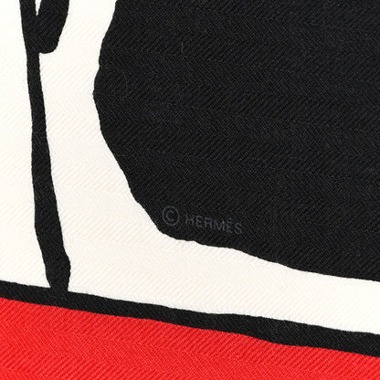 Hermes Cashmere Silk Libre Comme Pegase Shawl 140 Black Rouge Kaki 3 of 10