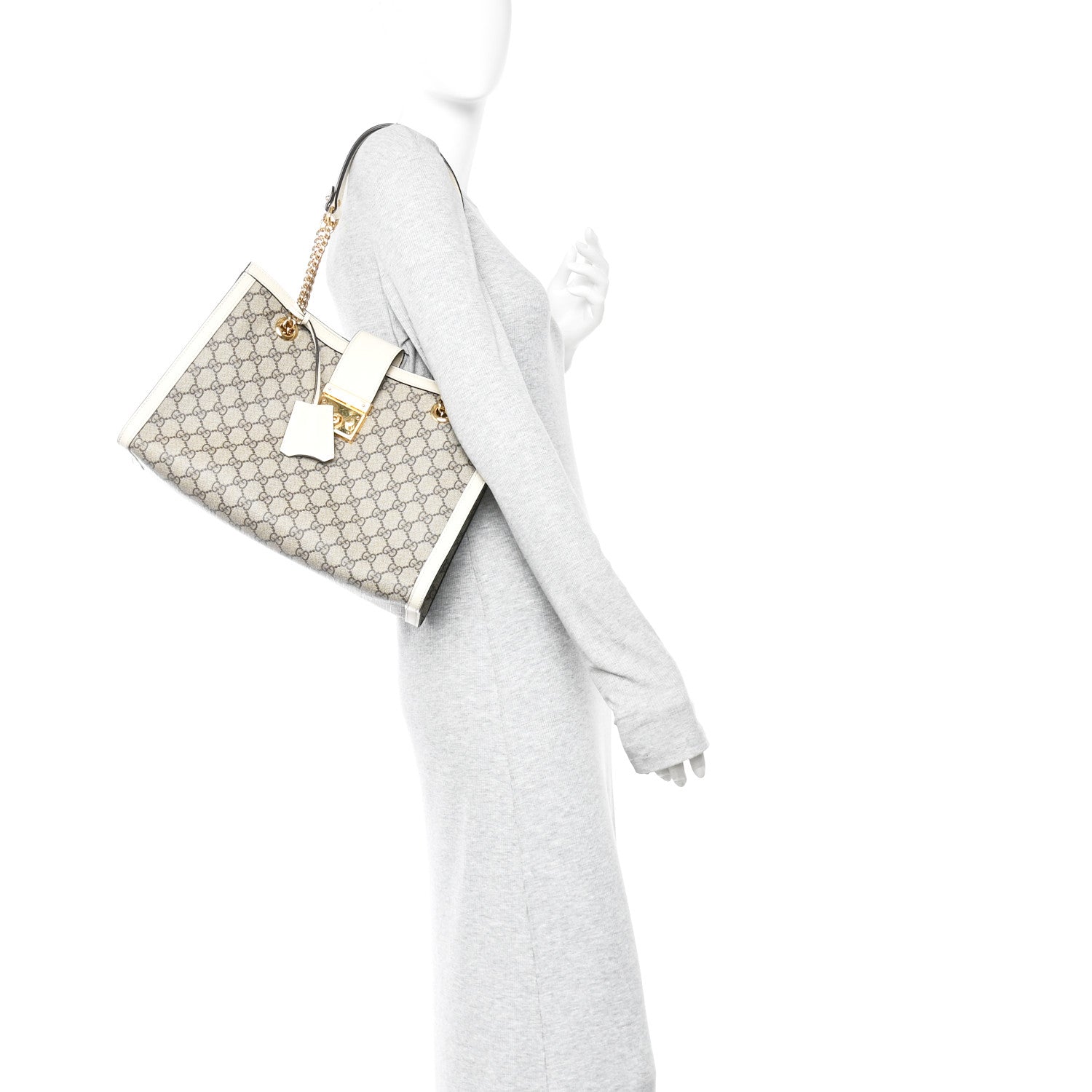 Gucci GG Supreme Monogram Medium Padlock Tote White 1890382