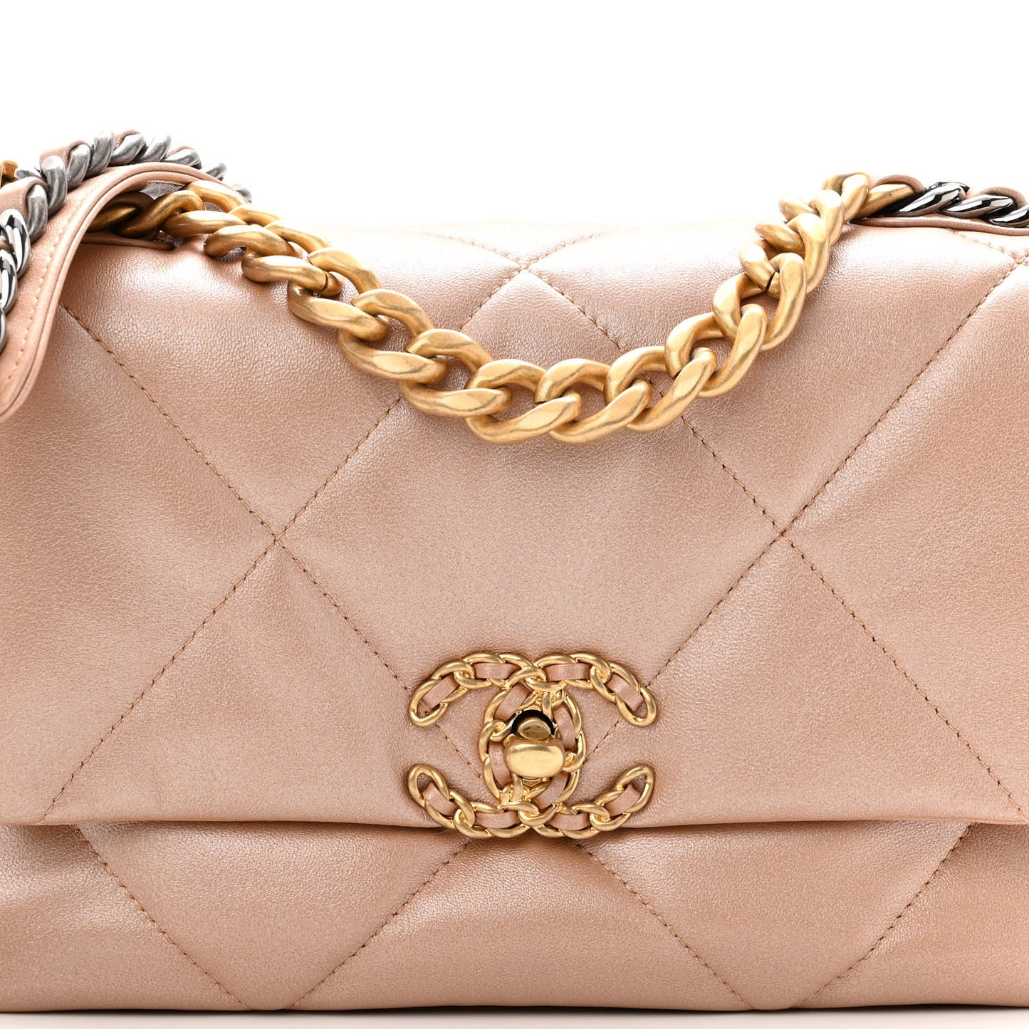 Shiny Lambskin Quilted Medium Chanel 19 Flap Beige
