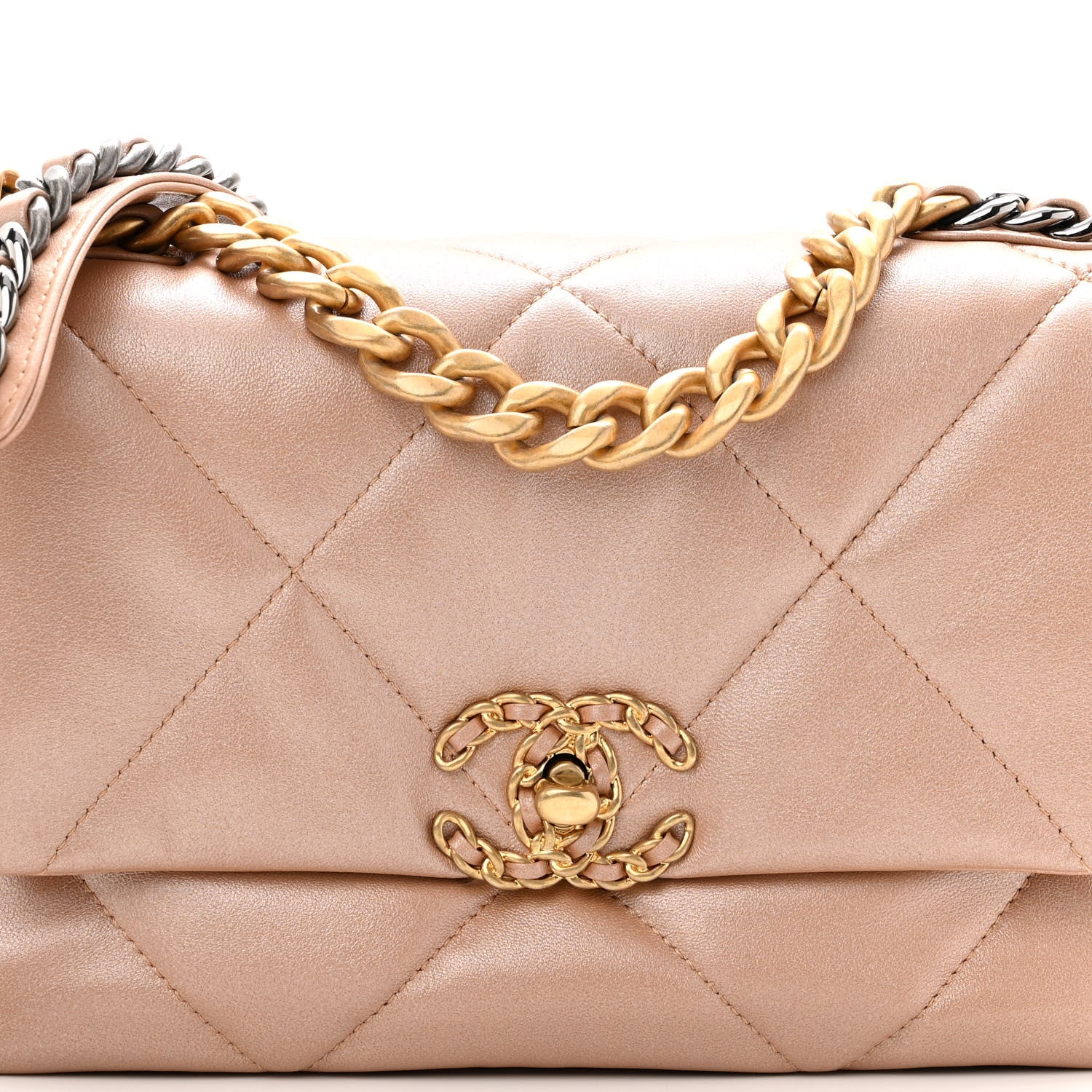 Chanel Shiny Lambskin Quilted Medium Chanel 19 Flap Beige 7 of 9