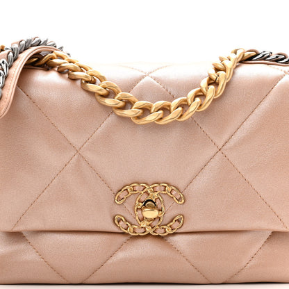 Chanel Shiny Lambskin Quilted Medium Chanel 19 Flap Beige 7 of 9