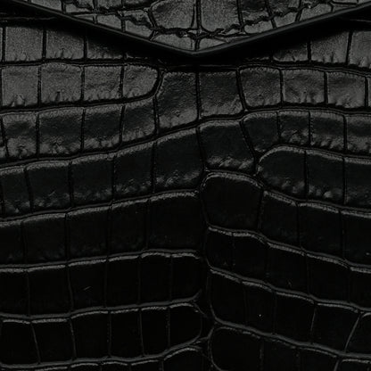 Saint Laurent Calfskin Crocodile Embossed Uptown Monogram Clutch Black 7 of 9
