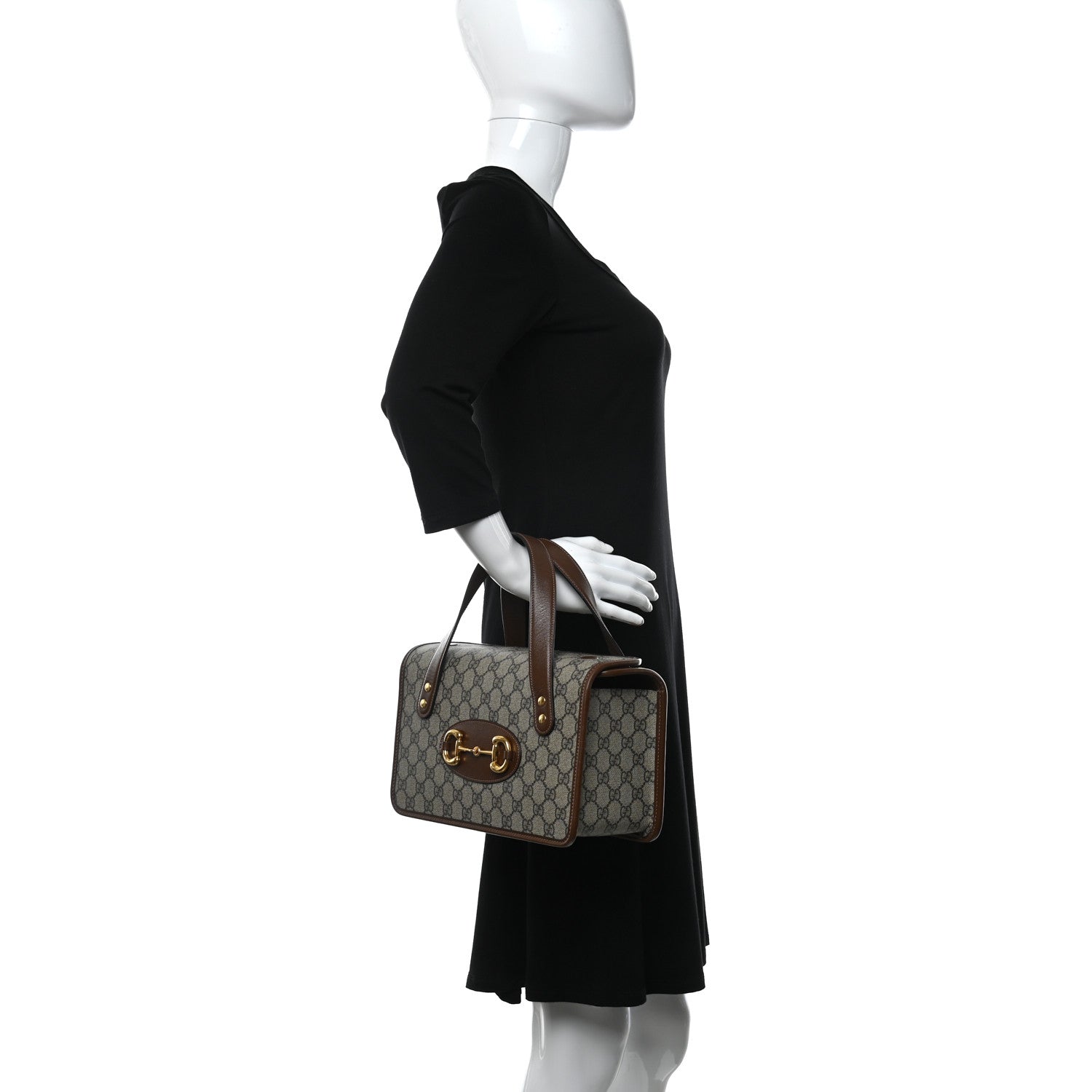 Gucci GG Supreme Monogram Small Horsebit 1955 Foldover Top Handle Bag Beige Brown Sugar 2 of 10