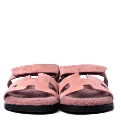 Hermes Suede Goatskin Woolskin Womens Chypre Sandals 38 Rose Aube 2 of 6