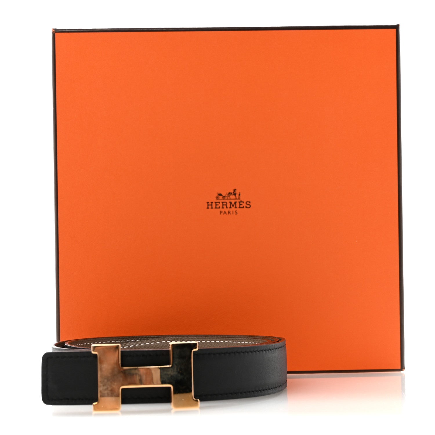 Hermes Swift Epsom 24mm Mini Constance H Belt 85 34 Black Etoupe 6 of 6