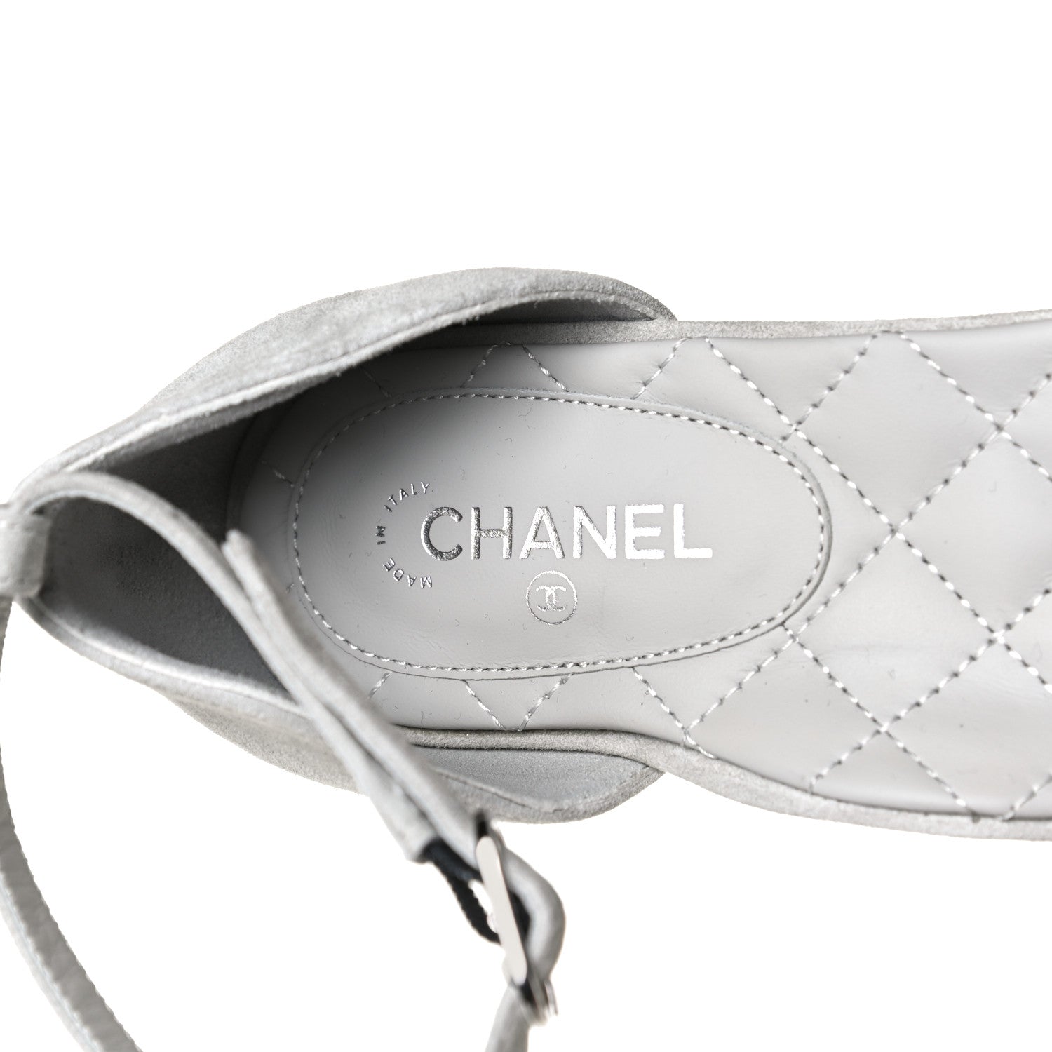 Chanel Suede Grosgrain Cap Toe CC Ankle Strap Sandals 37 Gray 9 of 13