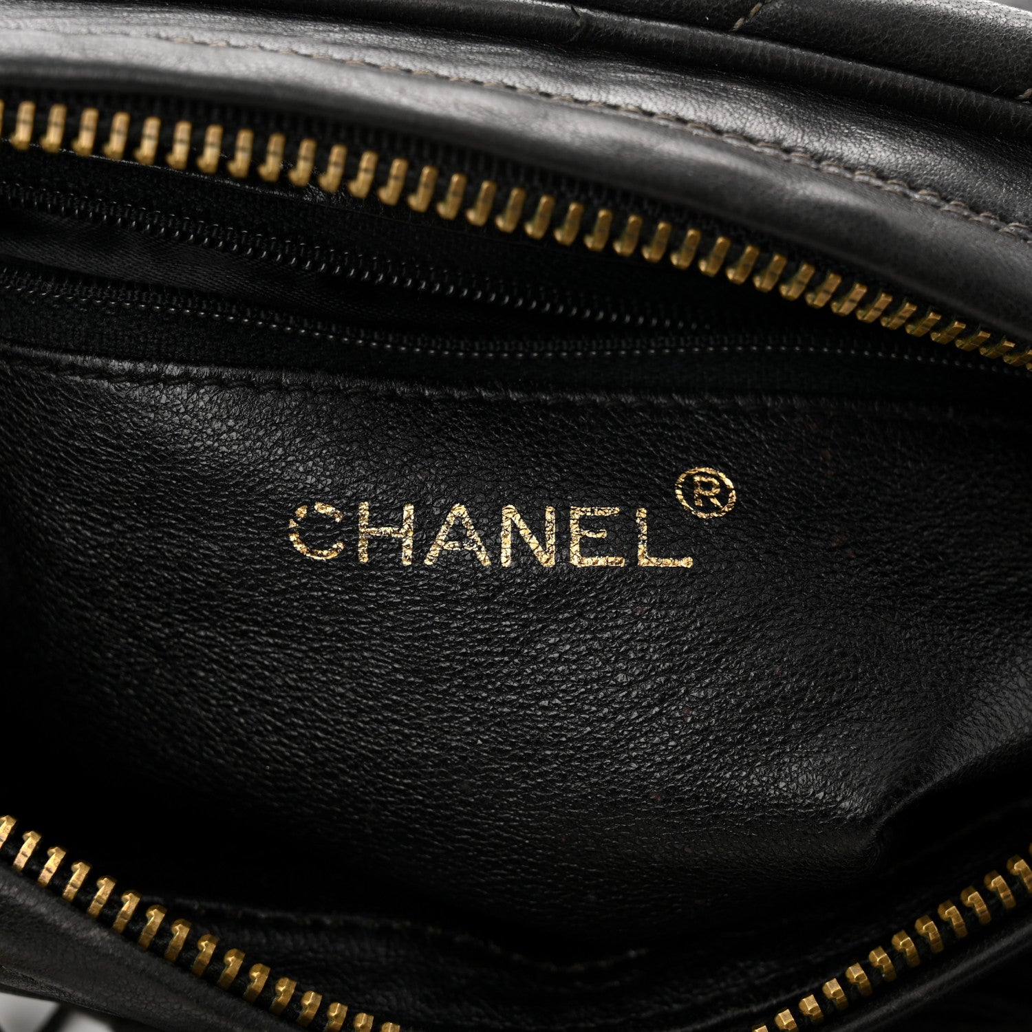 Chanel Lambskin Chevron Quilted Tassel Camera Case Black 6 of 12
