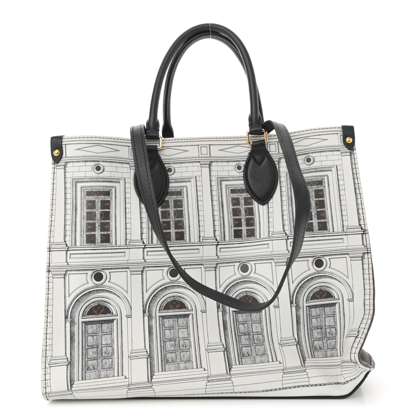 X FORNASETTI Calfskin Architettura Onthego MM Black White