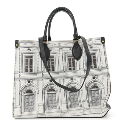 Louis Vuitton X FORNASETTI Calfskin Architettura Onthego MM Black White 1 of 12