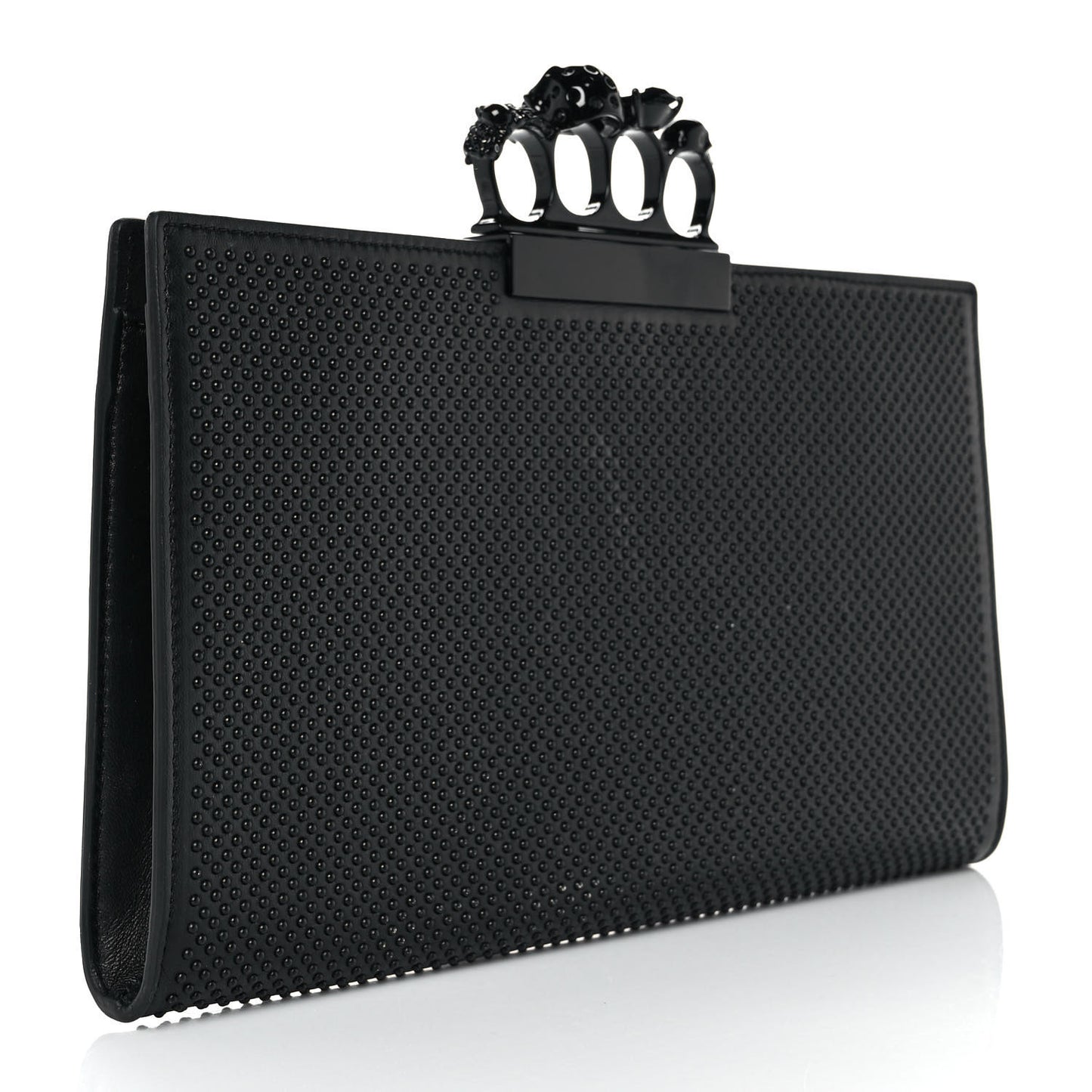 Calfskin Studded Knuckle Flat Clutch Black
