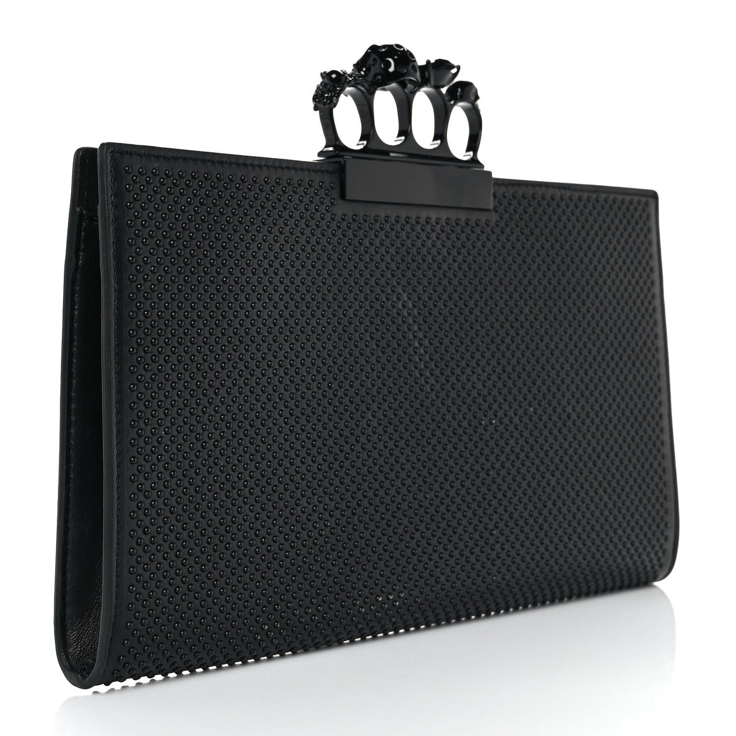 Alexander McQueen Calfskin Studded Knuckle Flat Clutch Black 3 of 13