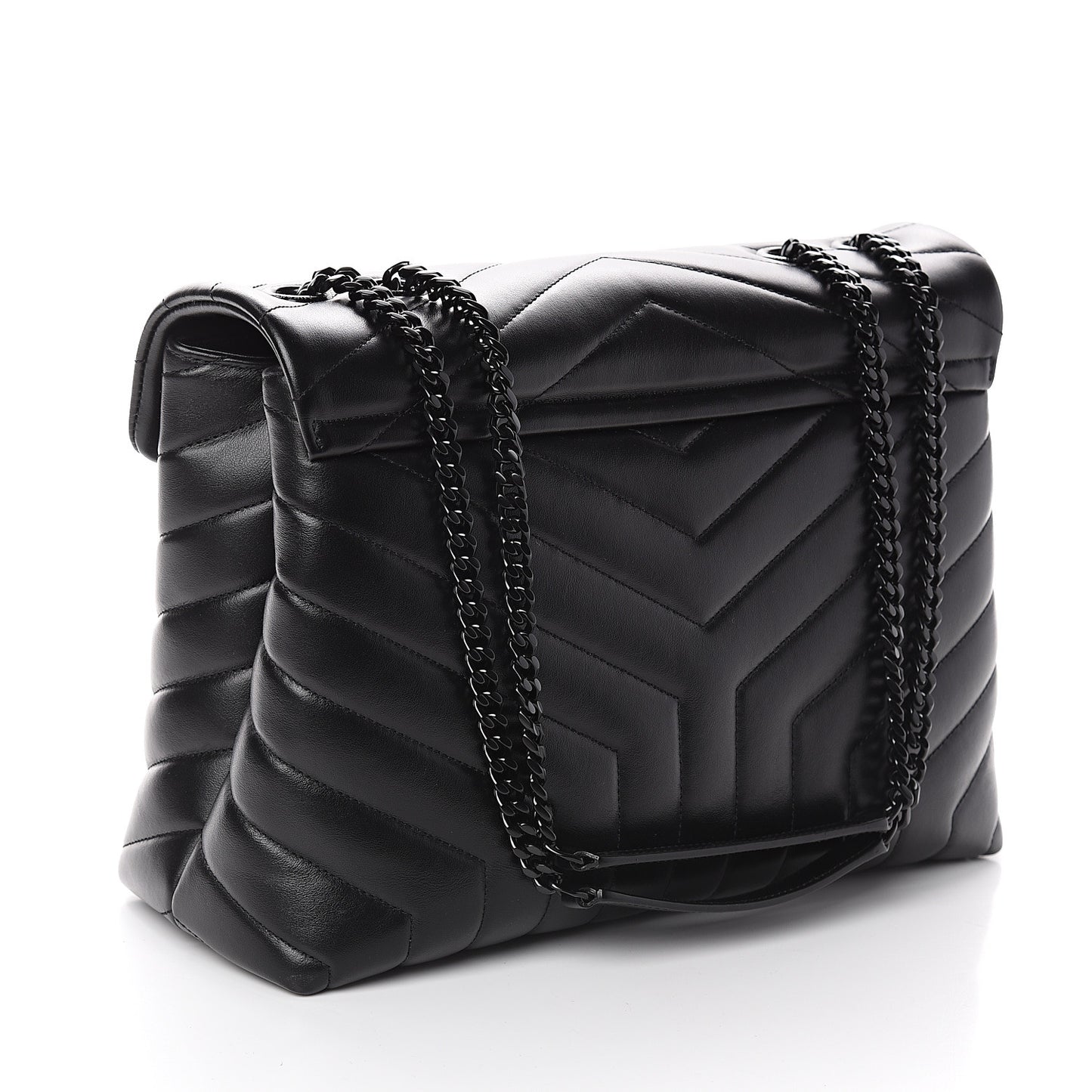 Calfskin Y Quilted Monogram Medium Loulou Chain Satchel Black