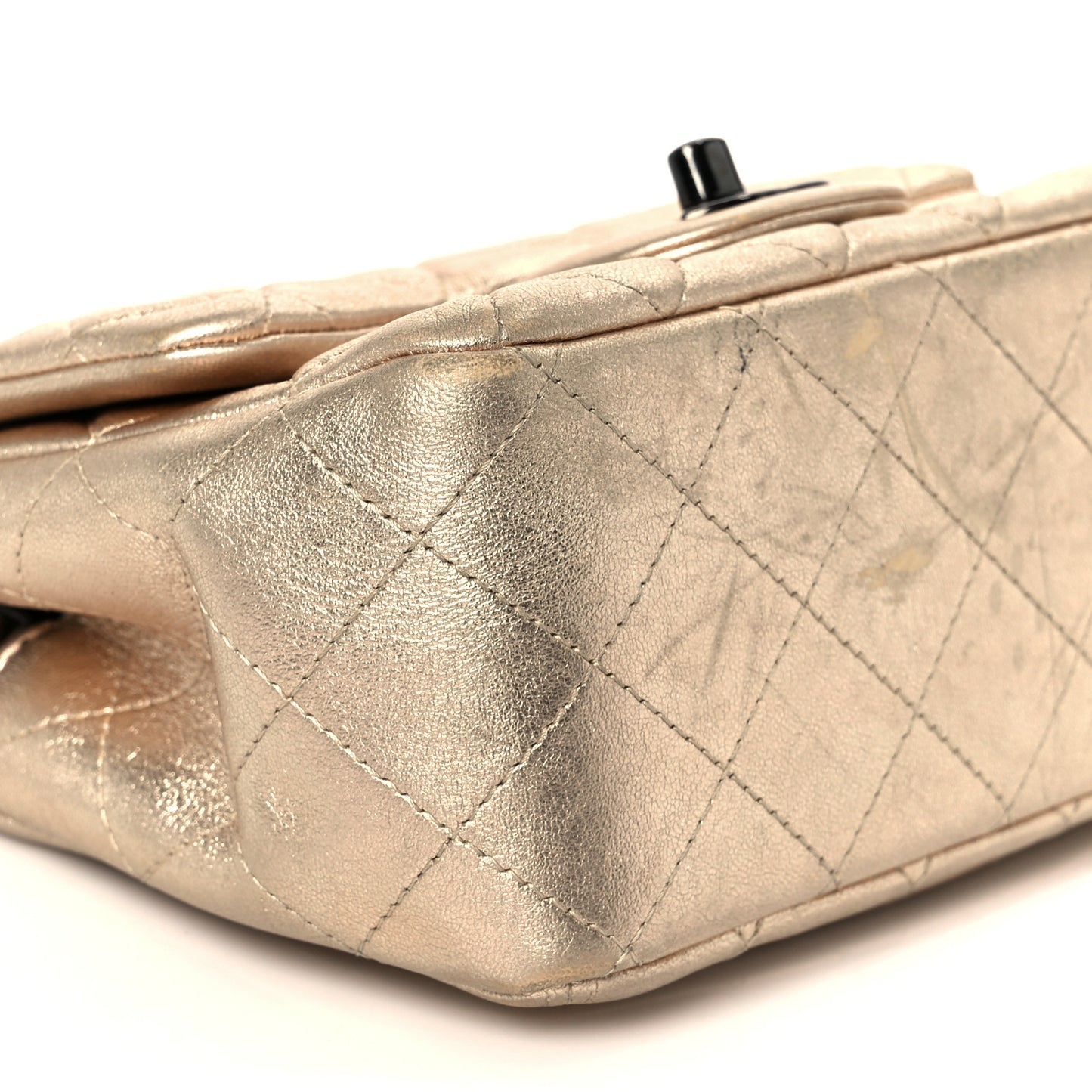 Metallic Lambskin Quilted Mini Square Flap Gold Black