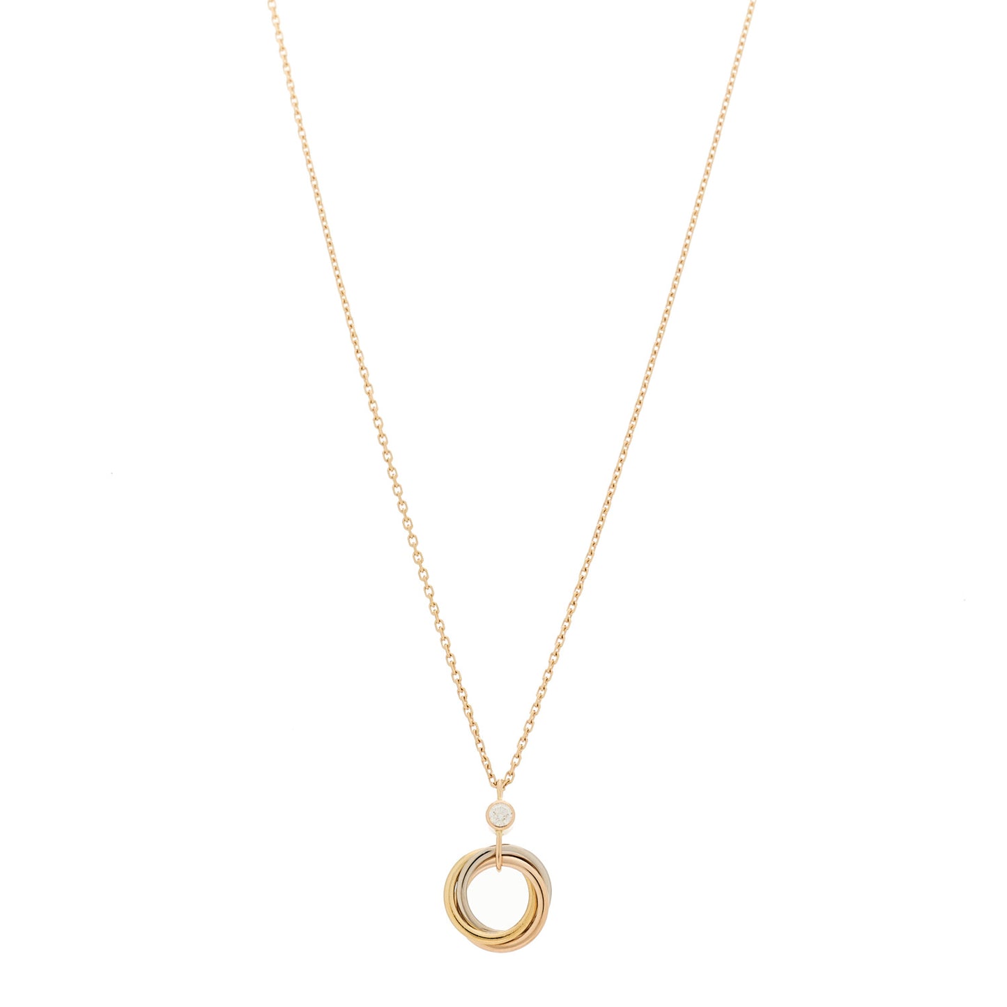 18K Pink Yellow White Gold Diamond Trinity Pendant Necklace